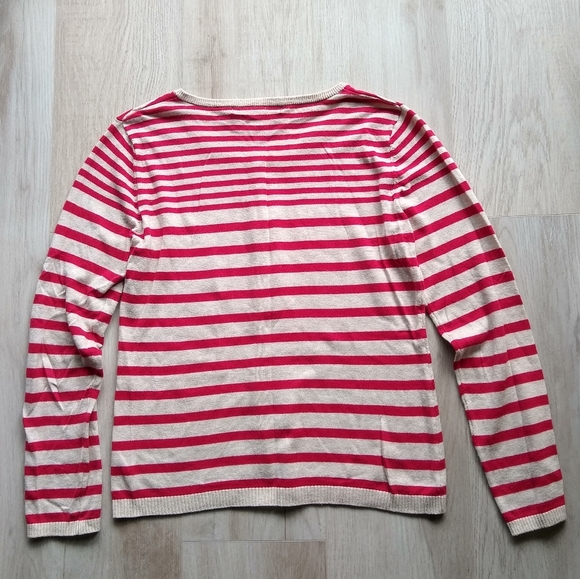 89th & Madison Long-Sleeve Knit Top Stripes Red Cream Henley Buttons Medium - Picture 3 of 9